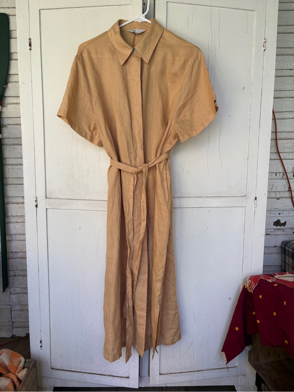 Primark butter-coloured Button-Front Maxi Shirt Dress with Self-Tie Waist US8